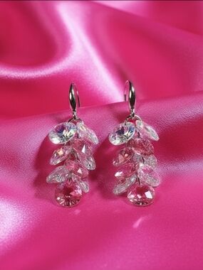S925 Needle Light Pink Crystal Drop Earrings